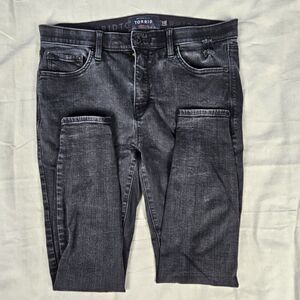 Torrid Premium Sky High Skinny Jeans SZ 14T Cropped Black Distressed Rips Denim